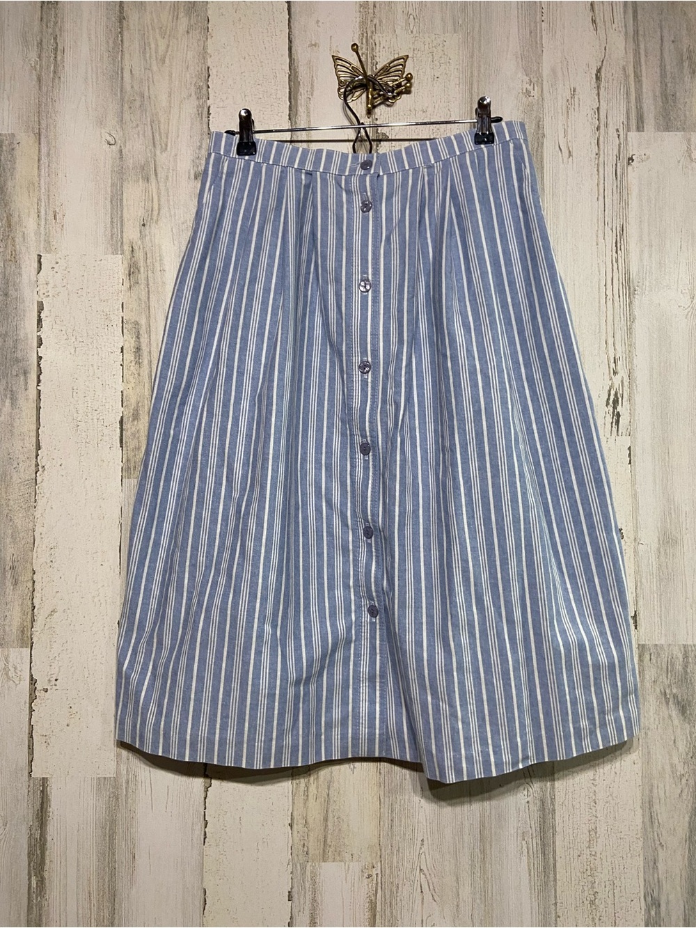 Alfred Dunner Blue White Striped Midi Skirt 16 Petite